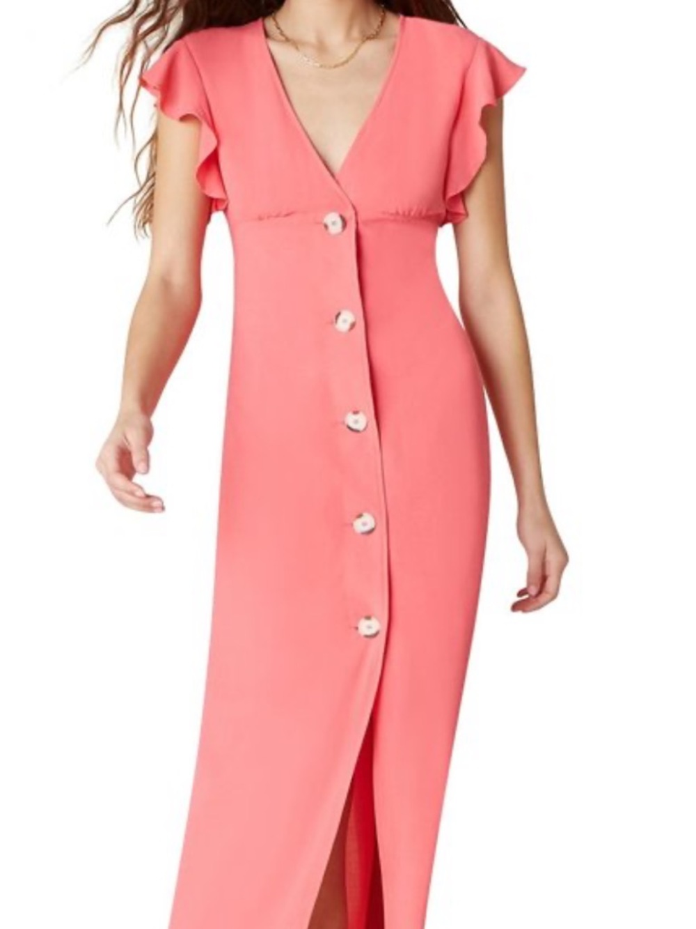 BB Dakota Bright rose  Button-Front V-Neck that’s a more Midi Dress